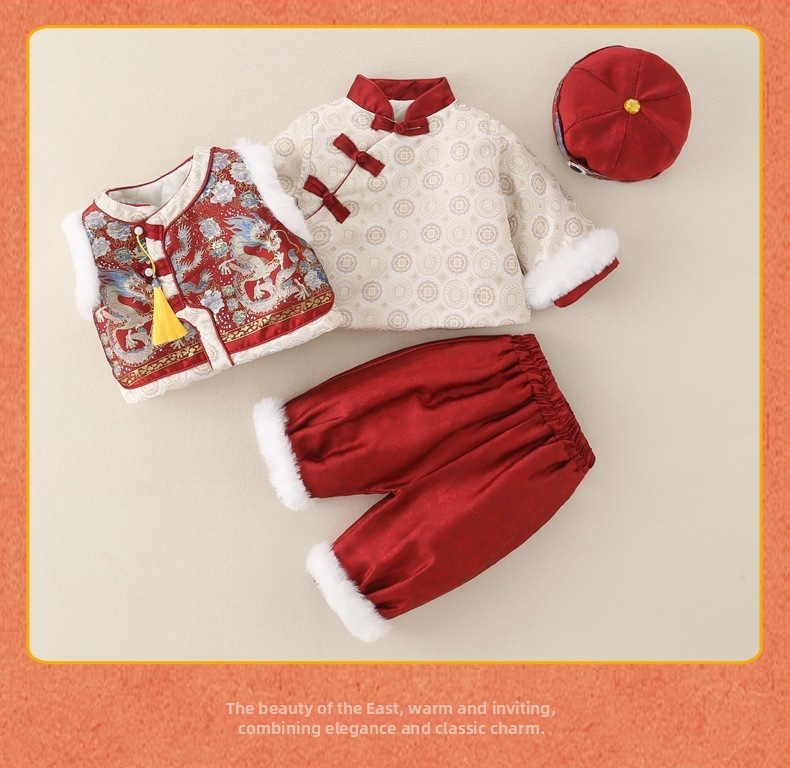 Kínai Tang öltöny fiúknak, téli gyerekruha, 1–3 éveseknek, pamut bélés, 90% poliészter, kínai stílus