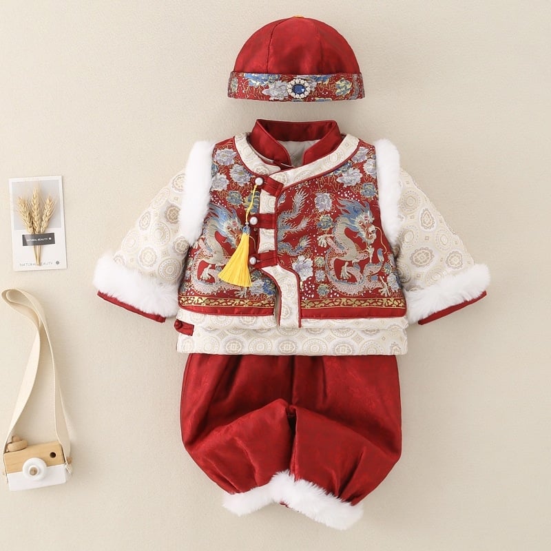 Kínai Tang öltöny fiúknak, téli gyerekruha, 1–3 éveseknek, pamut bélés, 90% poliészter, kínai stílus
