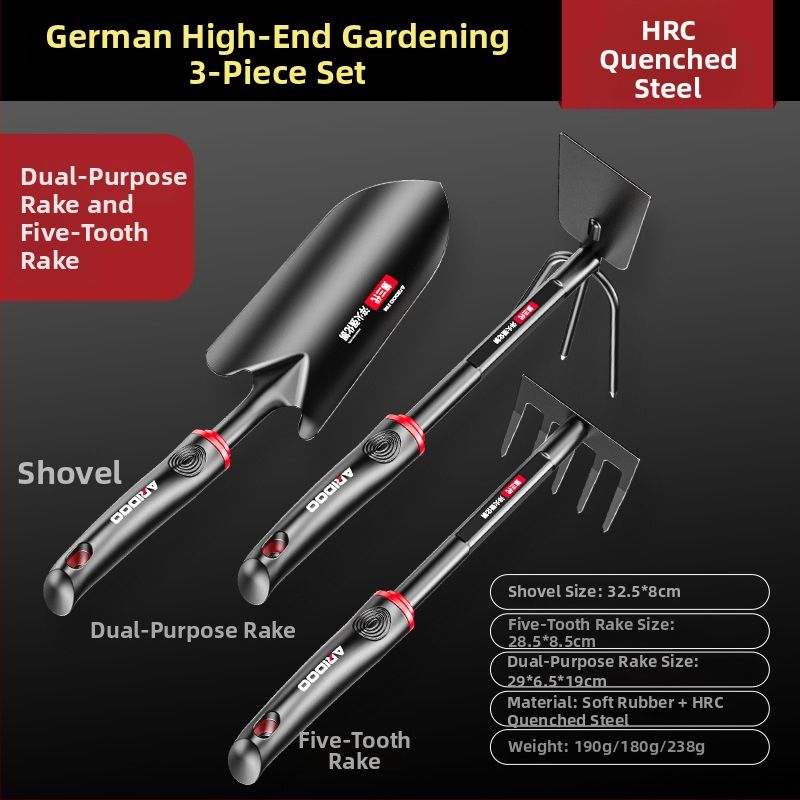 Airuidun Trīsdaļīgs dārza instrumentu komplekts stādīšanai ziediem un dārzeņiem, rakšana un ravēšana