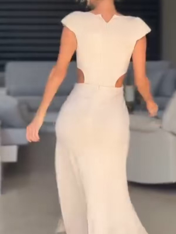Elegantna haljina s V izrezom, bez rukava, visokim strukom i bočnim prorezom, od poliestera s elastanom