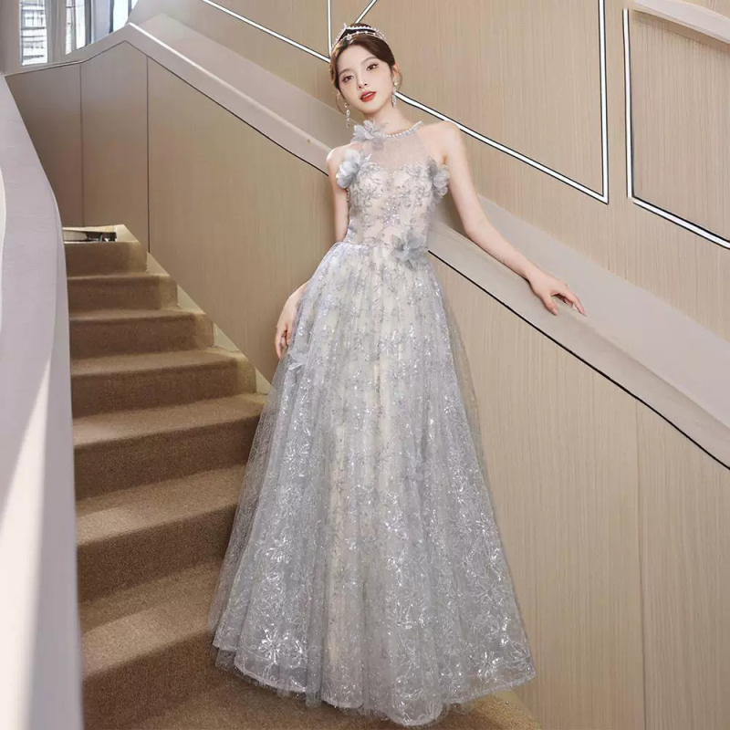 Rochie de seară Tube Top pentru femei, lungă, A-line, fără mâneci, poliester, talie medie, design nou 2025