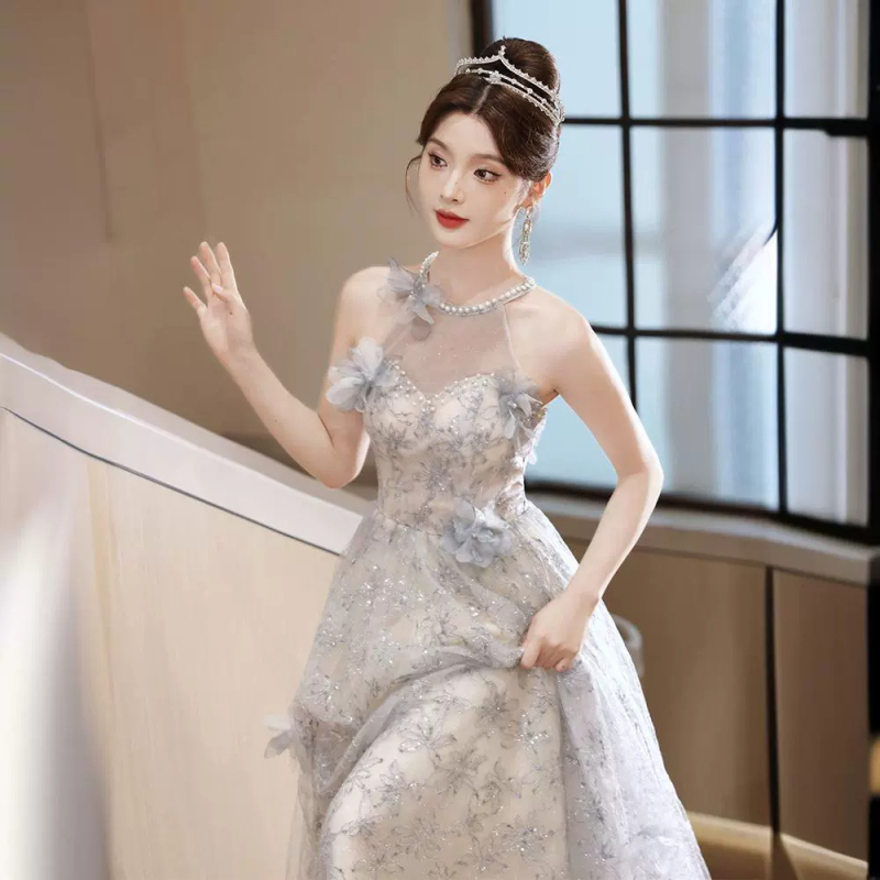 Rochie de seară Tube Top pentru femei, lungă, A-line, fără mâneci, poliester, talie medie, design nou 2025