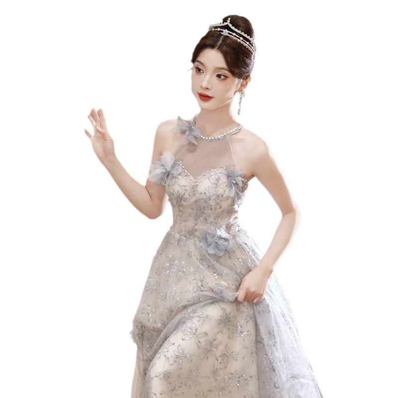 Rochie de seară Tube Top pentru femei, lungă, A-line, fără mâneci, poliester, talie medie, design nou 2025