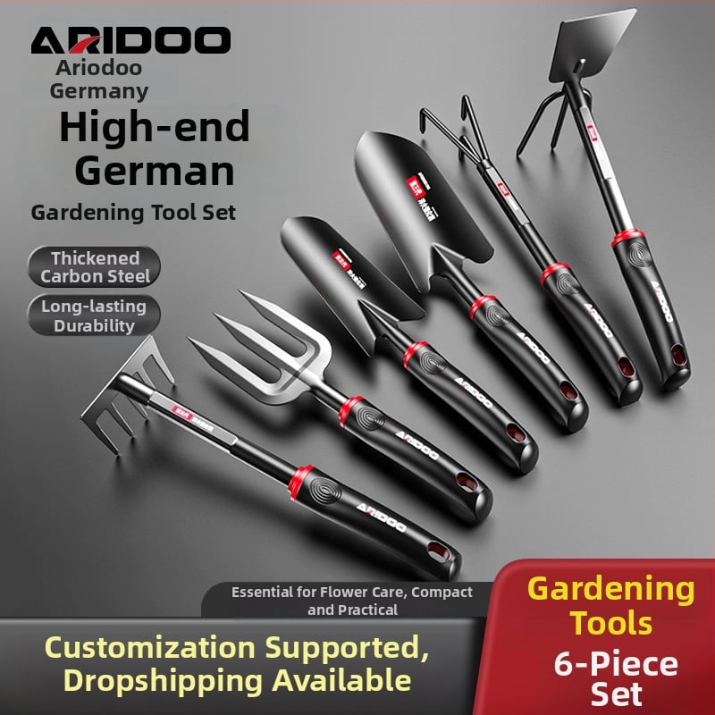 Airuidun kerti ásó készlet — három részes készlet virágok és zöldségek ültetéséhez, talaj lazításához, gyomláláshoz és növények cserépben történő neveléséhez