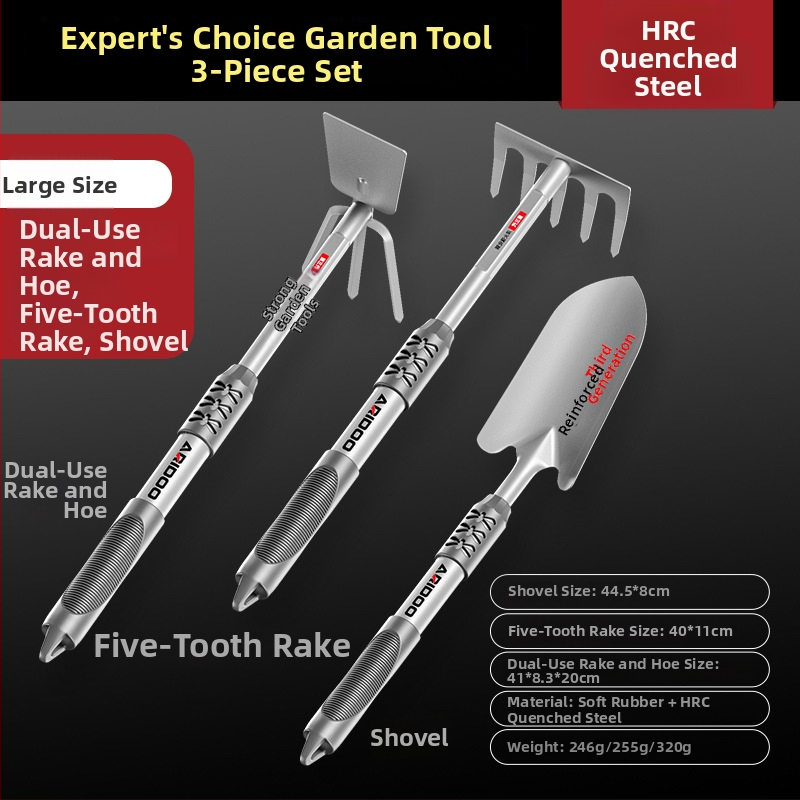 Airuidun lopată de grădină — set de trei piese pentru plantarea florilor și legumelor, afânarea solului, îndepărtarea buruienilor și cultivarea în ghivece