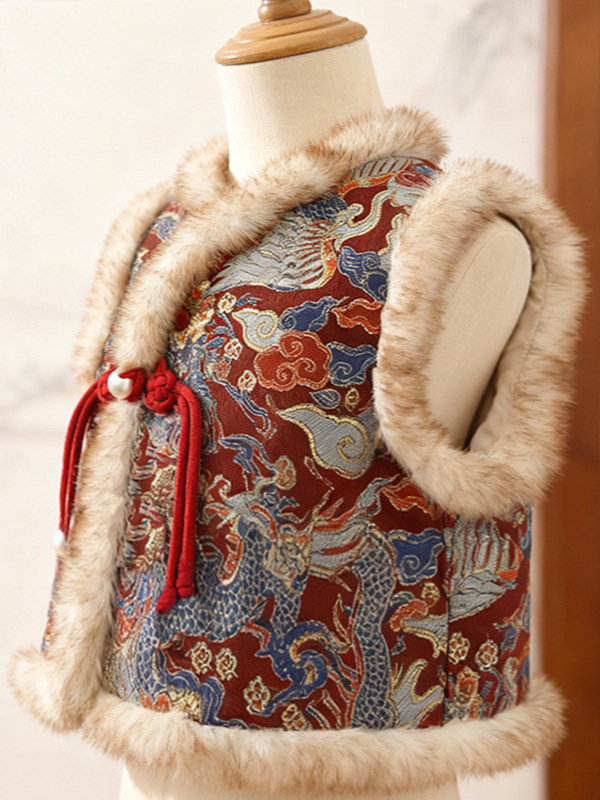 Bērnu ķīniešu Tang vestes ar kokvilnas audumu (95%+), flīsa oderde, dzīvnieku raksts, vecuma grupai 1–3 gadi, ziemas apģērbs