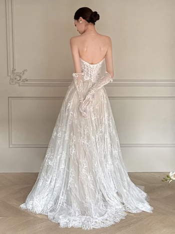 Rochie de mireasă ușoară cu dantelă 2025 vară, fără bretele, fustă lungă, talie medie, 95% poliester