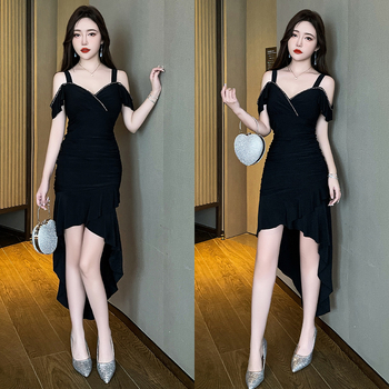 Rochie midi din spandex cu decolteu în V, fără mâneci, talie la nivel mediu