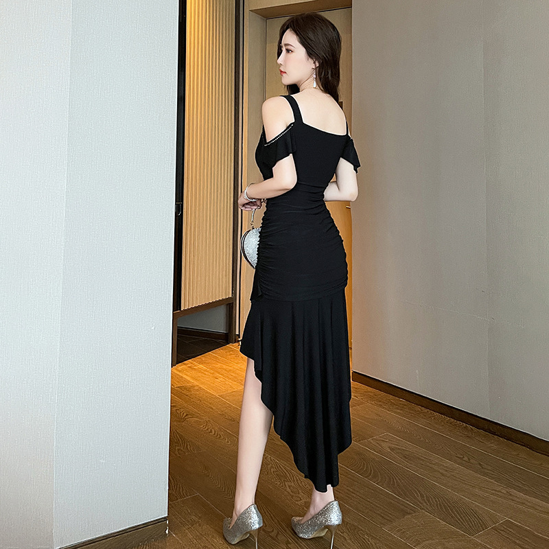 Rochie midi din spandex cu decolteu în V, fără mâneci, talie la nivel mediu