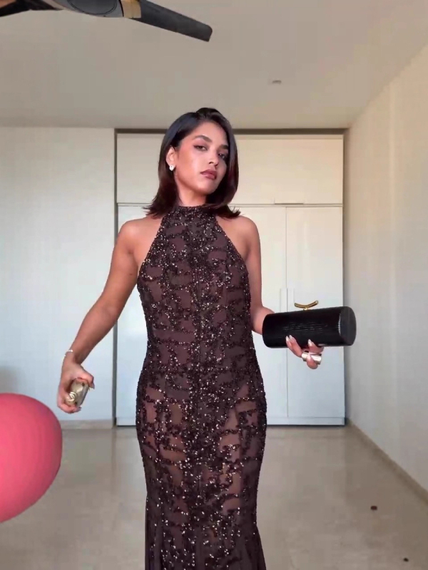 Rochie de seară cu halter, fără mâneci, fustă lungă, poliester, design uni, talie medie