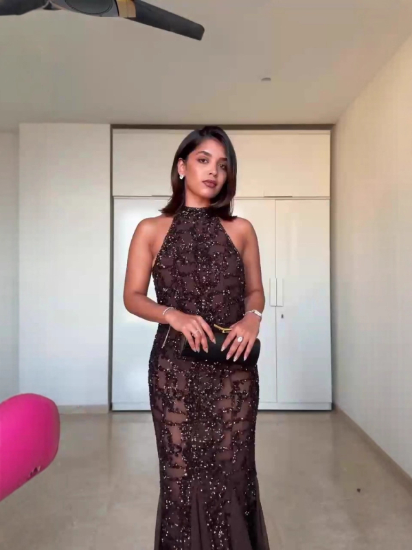 Rochie de seară cu halter, fără mâneci, fustă lungă, poliester, design uni, talie medie