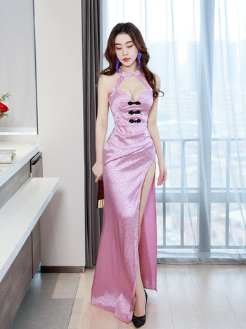 Rochie de seară cu halter, poliester, culoare solidă, decolteu în V, fără mâneci, talie înaltă