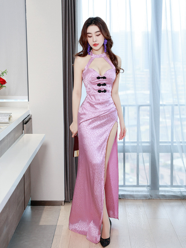 Rochie de seară cu halter, poliester, culoare solidă, decolteu în V, fără mâneci, talie înaltă