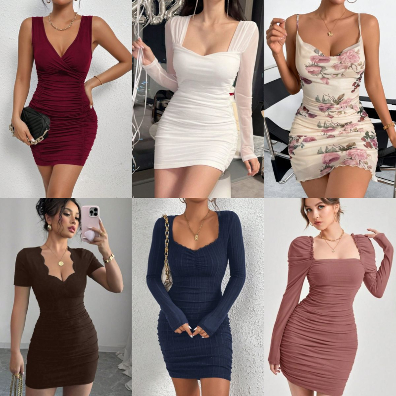 Jednodelna bodycon haljina s izrezom na ramena, geometrijski uzorak, visok struk, haljina do koljena – pencil silueta, ljeto 2025, materijal: Tencel (Lyocell) + triacetat