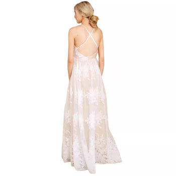 Rochie sling din plasă brodată, florală, decolteu în V adânc, lungă, croială A-line