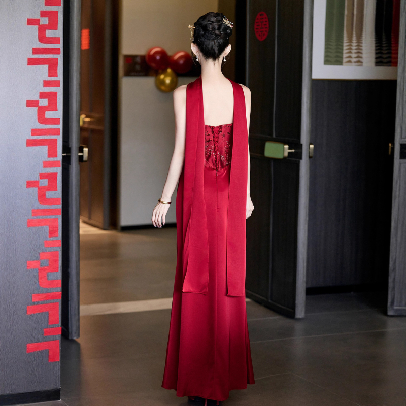 Rochie de mireasă în linie A, fără bretele, lungă, talie înaltă, poliester