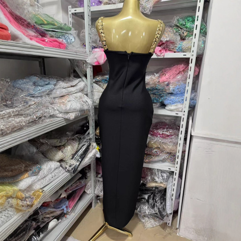 Rochie tip sling cu decolteu în V, fără mâneci, lungă, din poliester