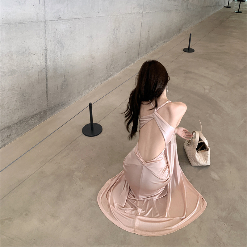 Φόρεμα από πολυεστέρα σε γραμμή Α, μακρύ, χωρίς μανίκια, υψηλή μέση, μονόχρωμο, λεπτομέρειες κολλάζ