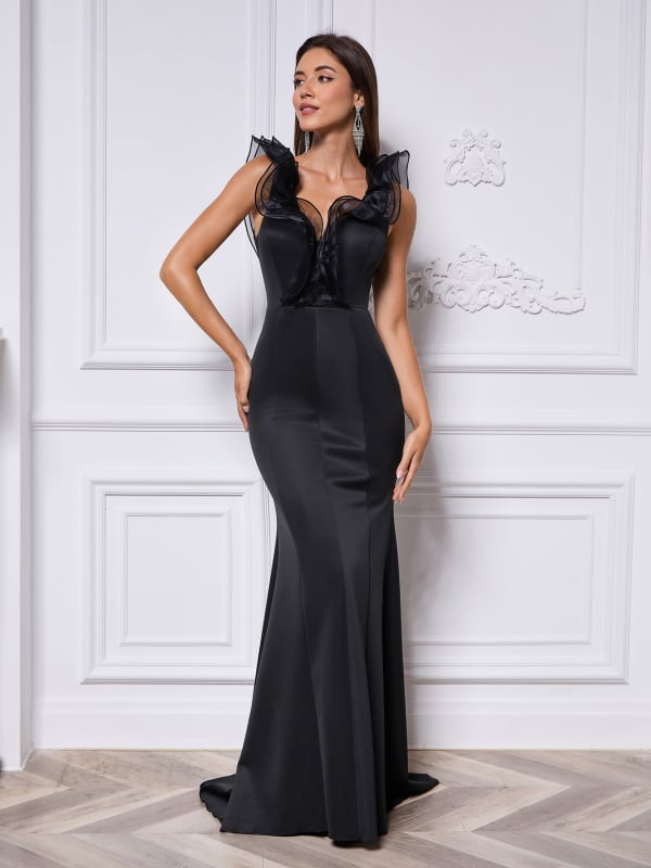 Βραδινό φόρεμα από πολυεστέρα, ντεκολτέ ενός ώμου, χωρίς μανίκια, μακρύ φόρεμα, πλισέ λεπτομέρειες