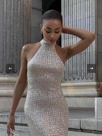 Φόρεμα βραδινό με παγιέτες, σε ύφος halter, ουρά ψαριού, μακριά γραμμή, ψηλή μέση