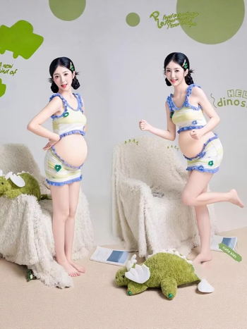 Nėštumo studijos komplektas – gėlėtas be rankovių sijoninis kostiumas, poliesteris 90–95%, gaivus ir saldus stilius, 2025 leidimas