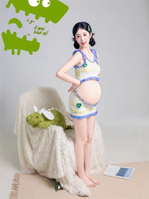 Nėštumo studijos komplektas – gėlėtas be rankovių sijoninis kostiumas, poliesteris 90–95%, gaivus ir saldus stilius, 2025 leidimas