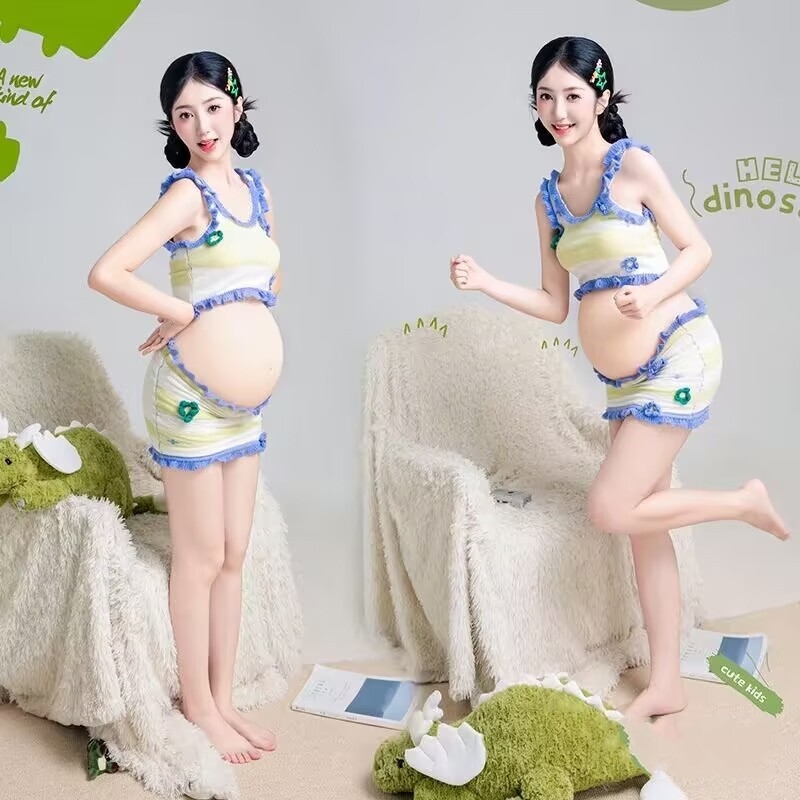 Nėštumo studijos komplektas – gėlėtas be rankovių sijoninis kostiumas, poliesteris 90–95%, gaivus ir saldus stilius, 2025 leidimas