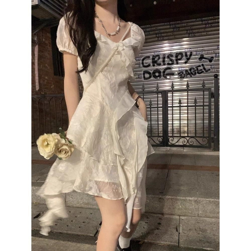 Haljina s francuskim stilom, asimetrični kroj princeze, gradski stil, duga haljina s A-linijom, visoki ovratnik