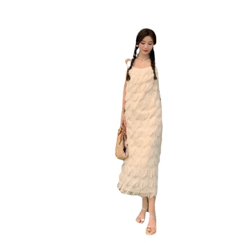 Boemska haljina na tanke naramenice za žene — TR tkanina, jednobojna, polo ovratnik, struk u sredini, bez rukava