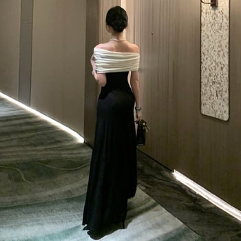 Elegantne večernje haljine u francuskom stilu, duga haljina s blok dizajnom, bez rukava, A-linija kroj, visok struk, poliester