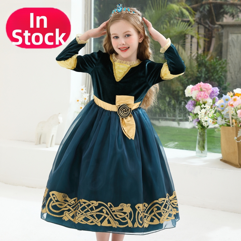 Detské šaty princeznej s dlhými rukávmi, kvetinový vzor, látka z bavlno-polyesterovej zmesi (85% polyesteru), podšívka polyester, vhodné pre vek 3–8 rokov