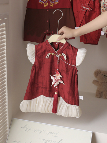 Kínai stílusú ujjatlan kislány ruhája – hercegnő szabású, puha viszkóz keverék, 1–3 éveseknek, nyár 2025