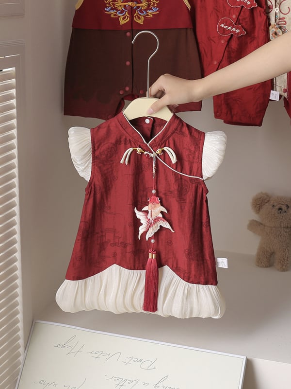 Kínai stílusú ujjatlan kislány ruhája – hercegnő szabású, puha viszkóz keverék, 1–3 éveseknek, nyár 2025