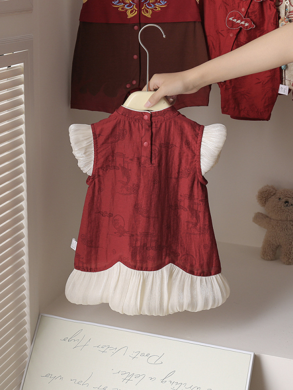 Kínai stílusú ujjatlan kislány ruhája – hercegnő szabású, puha viszkóz keverék, 1–3 éveseknek, nyár 2025