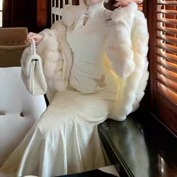 Duga haljina s floralnim uzorkom, patchwork stil, kineski stil, stojeći ovratnik, dugi rukavi