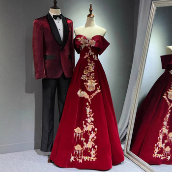 Bordo vjenčanska haljina s kineskim nadahnućem, 2026 novi dizajn, elegantan i luksuzan stil