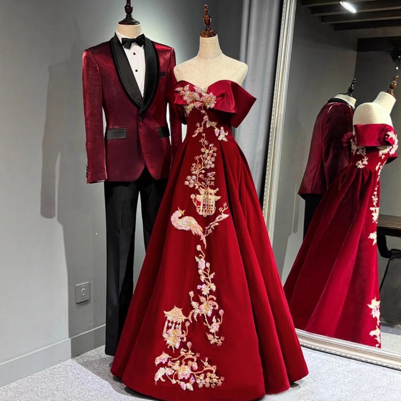 Bordo vjenčanska haljina s kineskim nadahnućem, 2026 novi dizajn, elegantan i luksuzan stil