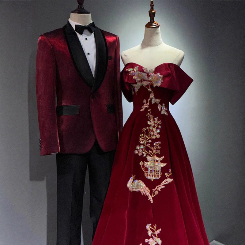Bordo vjenčanska haljina s kineskim nadahnućem, 2026 novi dizajn, elegantan i luksuzan stil