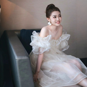 Vjenčana haljina A-linije, izrez Tube Top, rukavi 3/4, visok struk, duljina suknje (A-linija; Tube Top izrez; 3/4 rukavi; visok struk; duljina suknje)