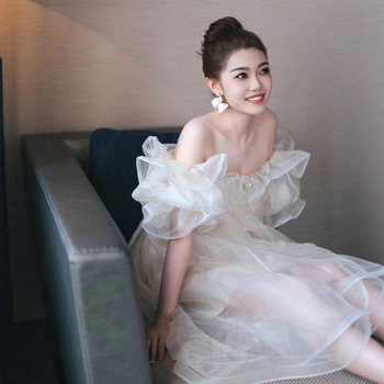 Vjenčana haljina A-linije, izrez Tube Top, rukavi 3/4, visok struk, duljina suknje (A-linija; Tube Top izrez; 3/4 rukavi; visok struk; duljina suknje)