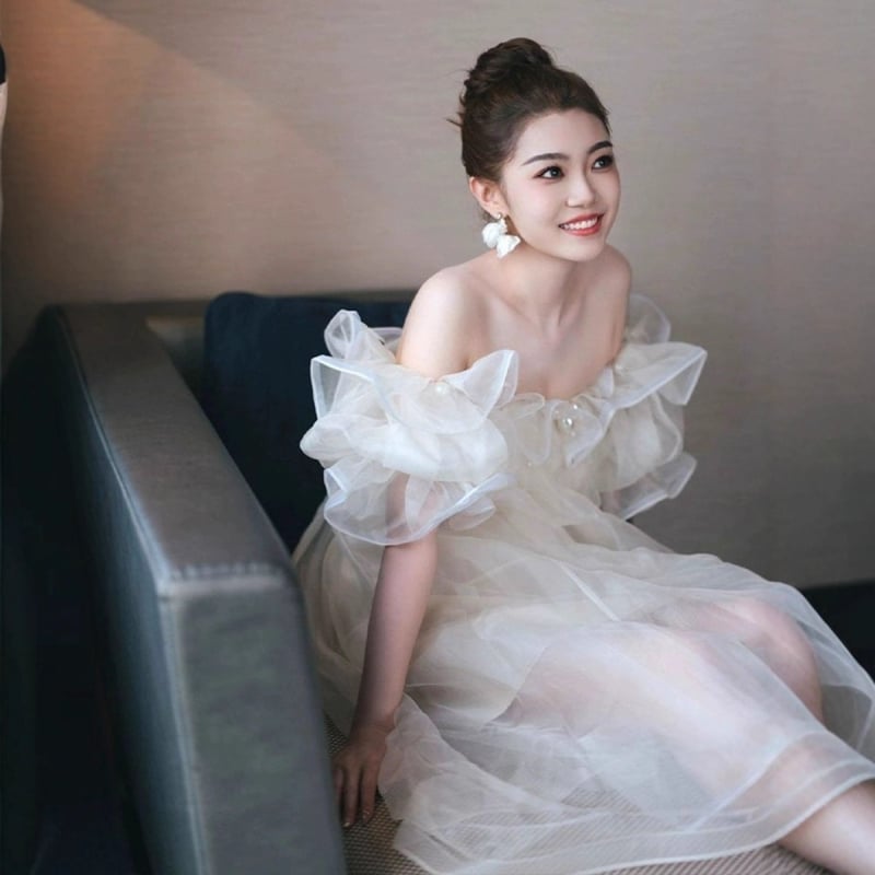 Vjenčana haljina A-linije, izrez Tube Top, rukavi 3/4, visok struk, duljina suknje (A-linija; Tube Top izrez; 3/4 rukavi; visok struk; duljina suknje)