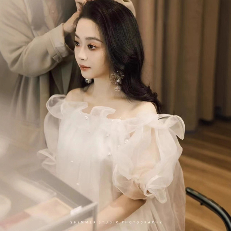 Vjenčana haljina A-linije, izrez Tube Top, rukavi 3/4, visok struk, duljina suknje (A-linija; Tube Top izrez; 3/4 rukavi; visok struk; duljina suknje)