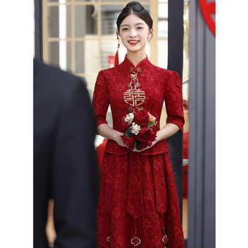 Rochie de mireasă inspirată din stilul chinezesc, cu un umăr, croială A-line, lungime medie, fără mâneci, material chenille-spandex