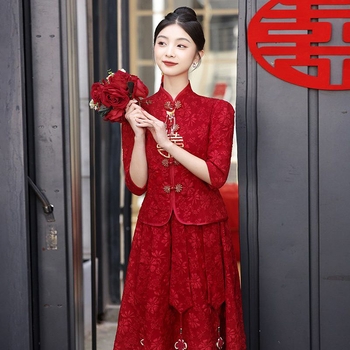 Rochie de mireasă inspirată din stilul chinezesc, cu un umăr, croială A-line, lungime medie, fără mâneci, material chenille-spandex