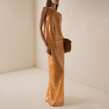 Haljina s fliterima, bez rukava, okrugli izrez, prozirni fliteri, elastični pojas, duga nepravilna suknja, poliester