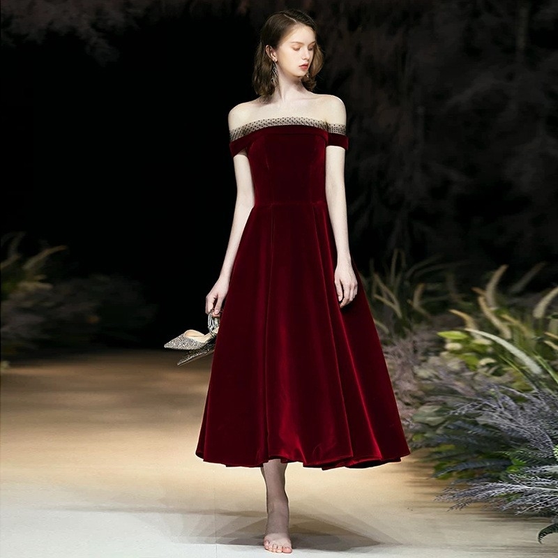 Vjenčana haljina za nazdravljanje - haljina na jedno rame, bez rukava, naborana suknja, duga haljina, poliester