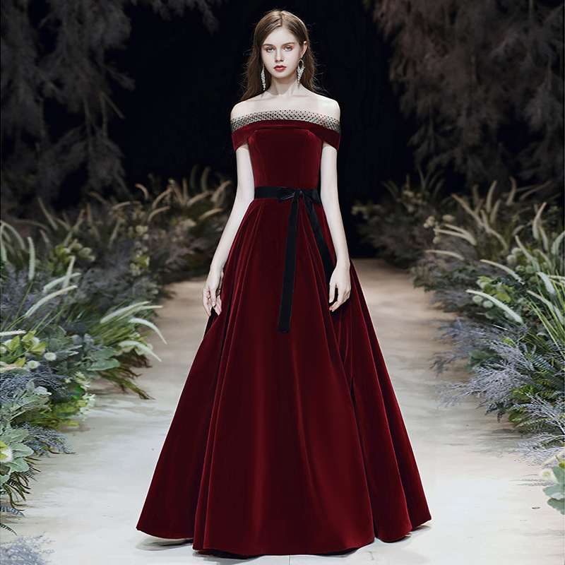 Vjenčana haljina za nazdravljanje - haljina na jedno rame, bez rukava, naborana suknja, duga haljina, poliester