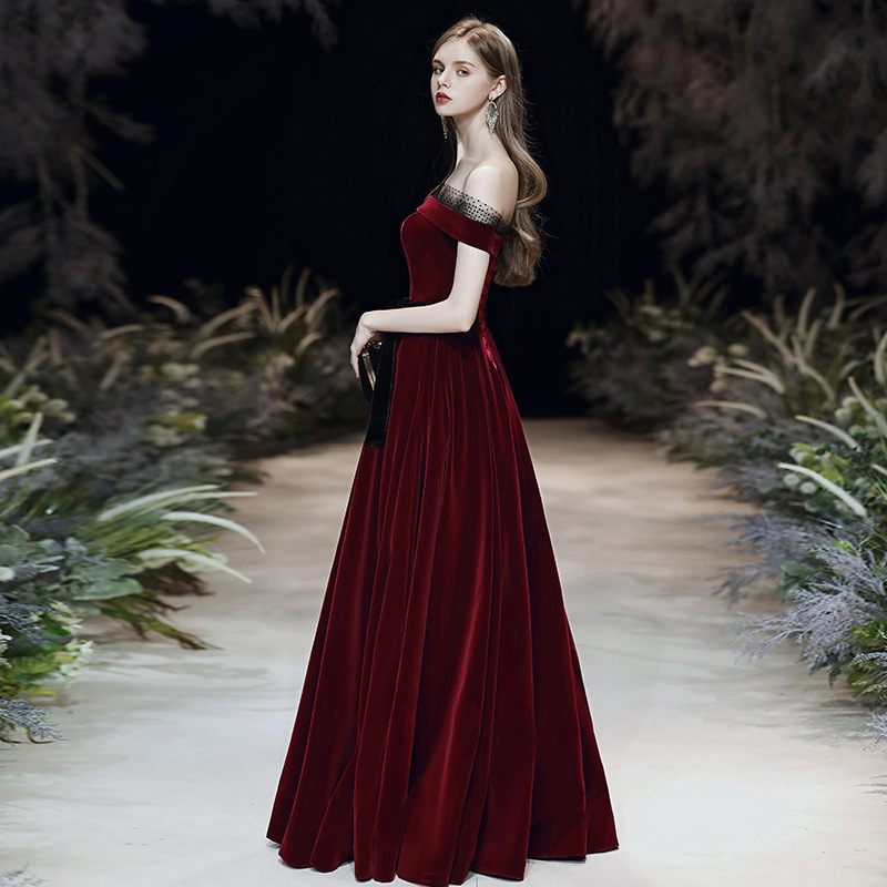 Vjenčana haljina za nazdravljanje - haljina na jedno rame, bez rukava, naborana suknja, duga haljina, poliester