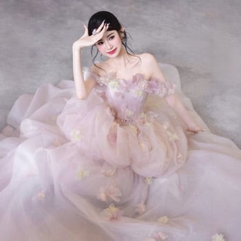 Francuski stil lagane vjenčane haljine s jednim ramenom, puderski tila, bez rukava, duga suknja s dugačkim šlepom, poliester smjesa, ljeto 2025