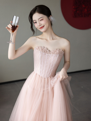 Rochie de mireasă fără bretele, talie înaltă, fustă lungă, material amestec poliester (30–50% poliester) pentru logodnă și nuntă